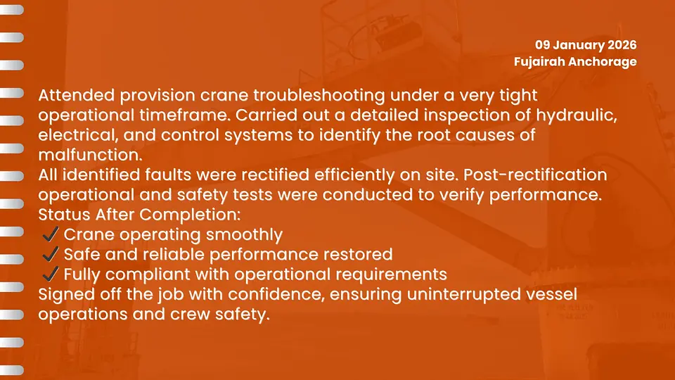 Provision Crane Fault Rectification – Fujairah Anchorage, photo 1